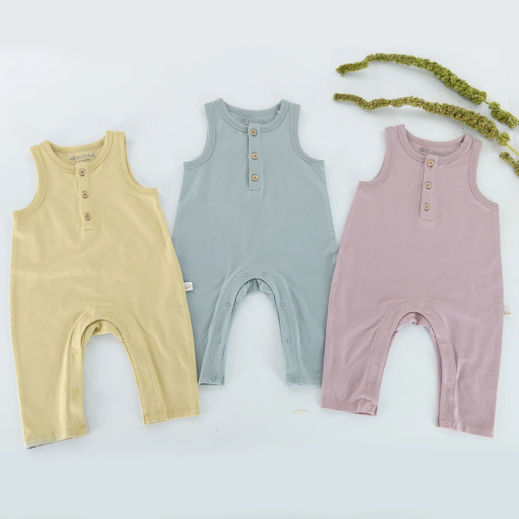 RETIRED - Organic Button Tank Jumpsuit - Green Tea - Image 2