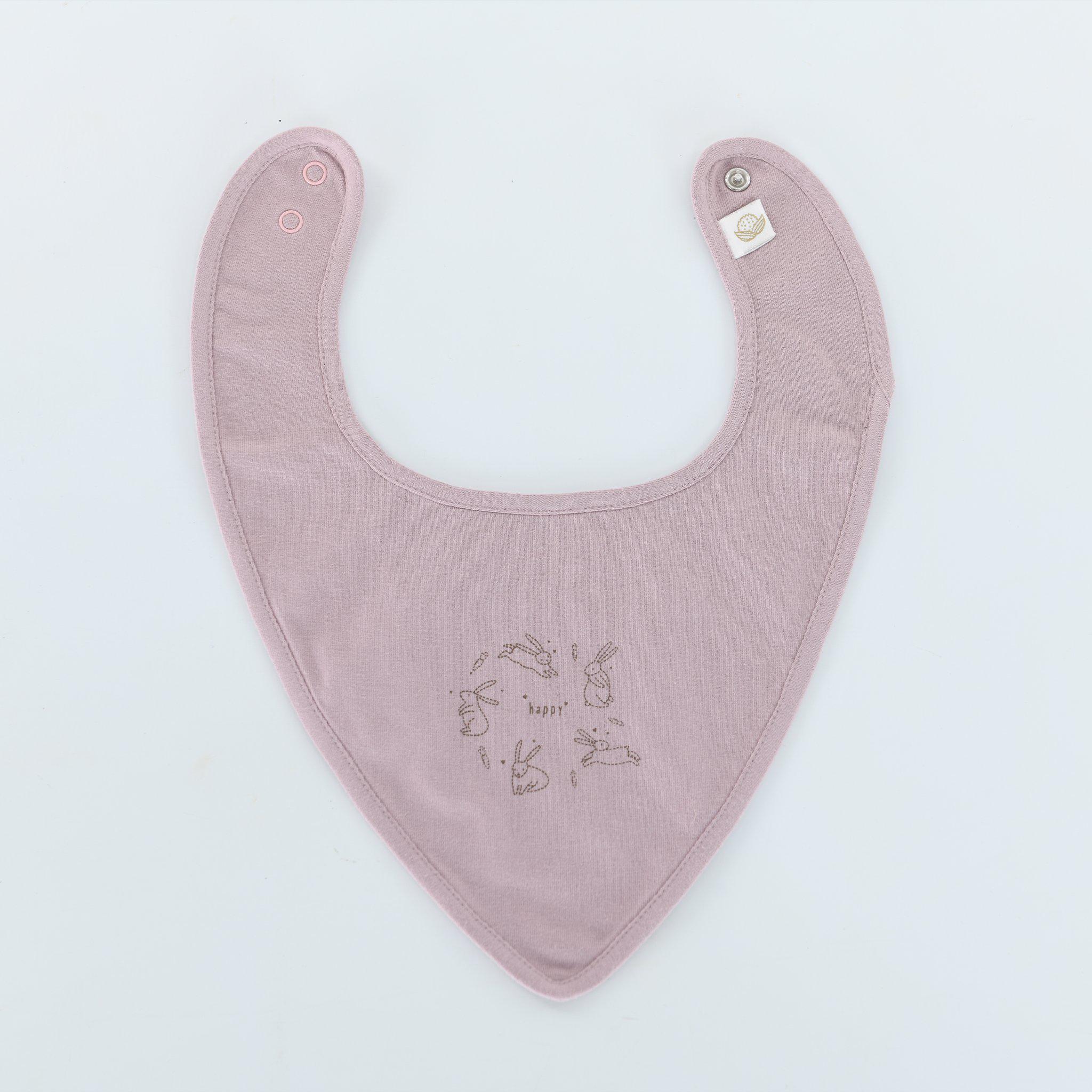 RETIRED - Organic Happy Bunny Bib - Wood Rose