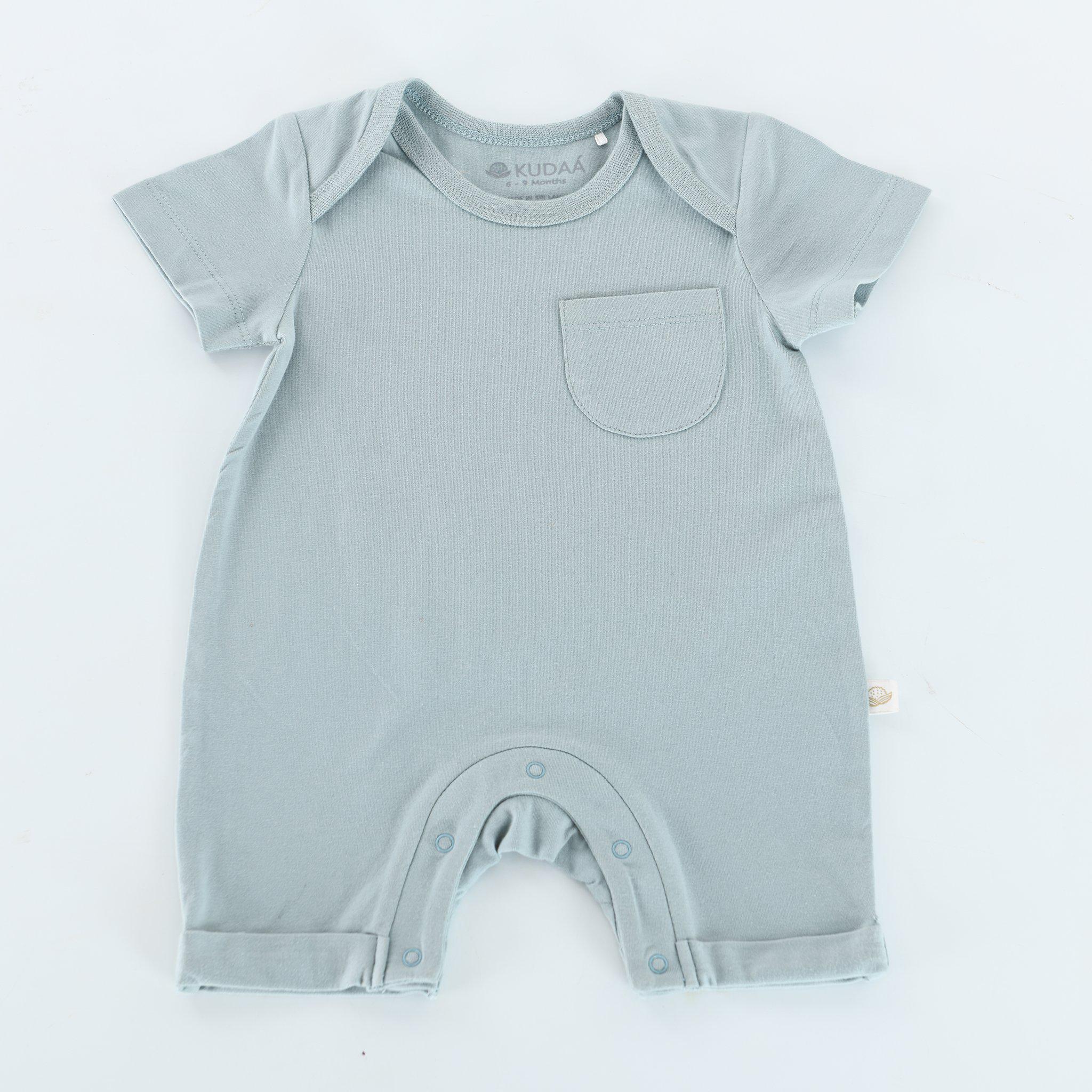 RETIRED - Organic Pick a Pocket Romper - Bay Blue