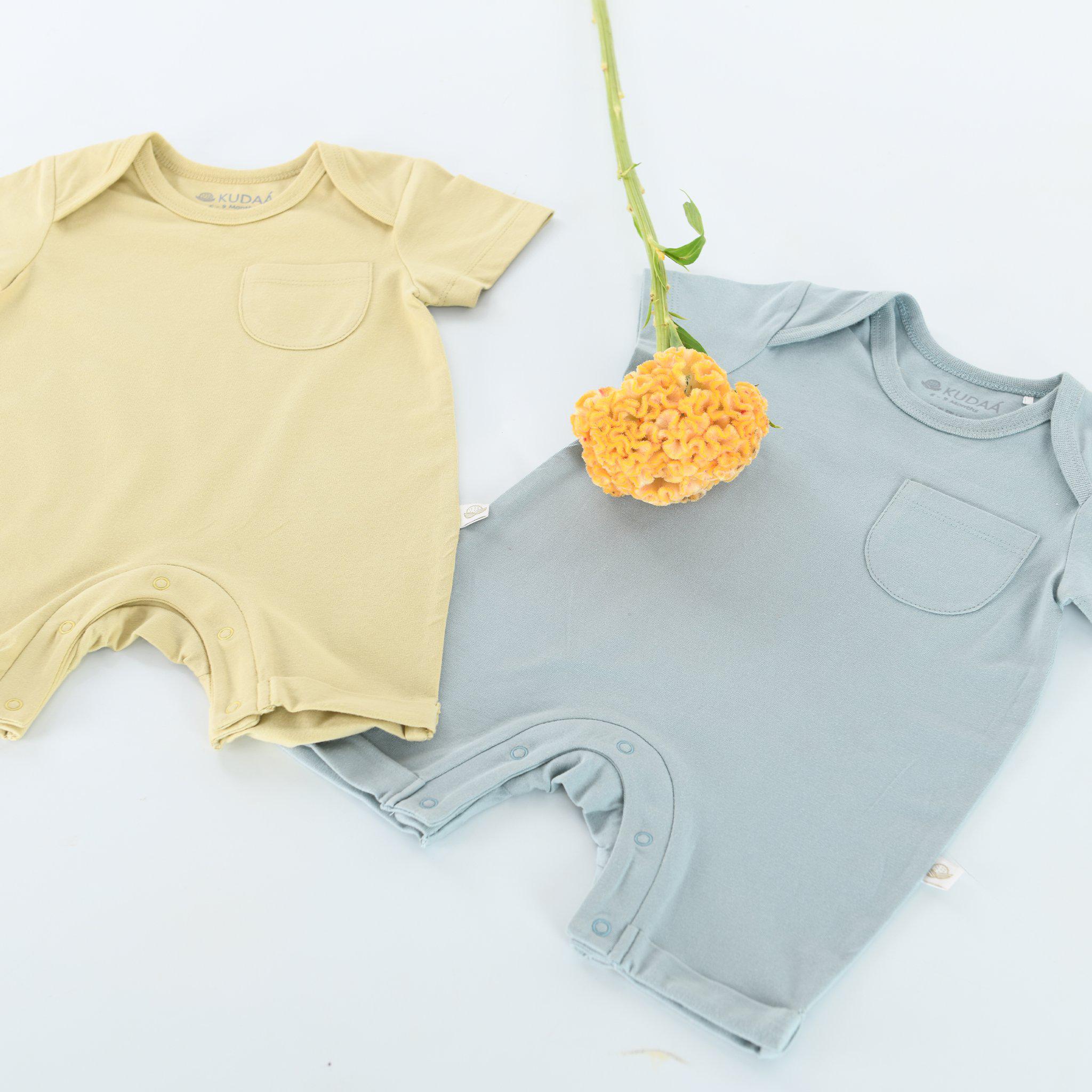 RETIRED - Organic Pick a Pocket Romper - Bay Blue - Image 2