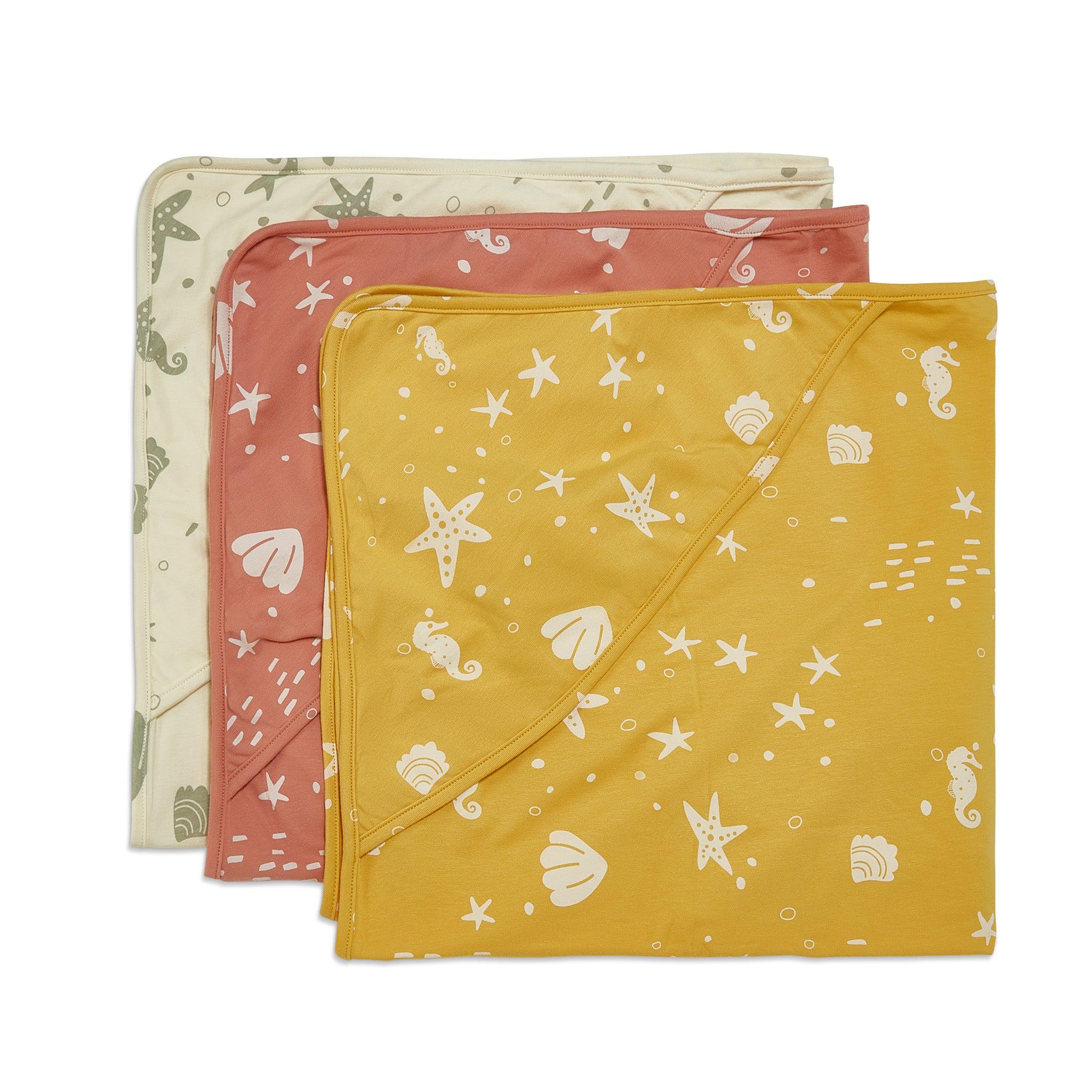 RETIRED - Organic Print Receiving Blanket - Coral Rose Seashells - Image 4