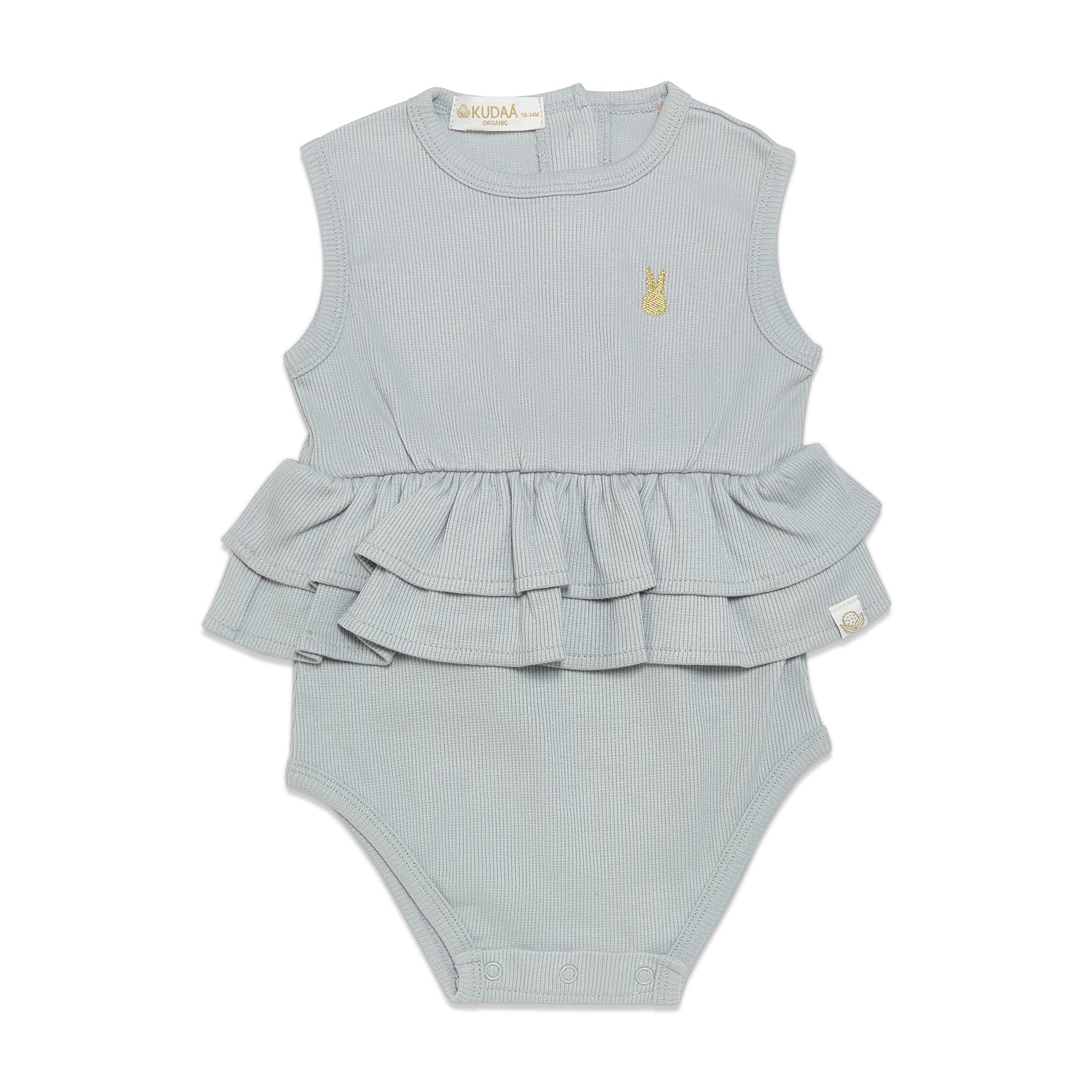 RETIRED - Organic Tank Ruffle Waist Bunsuit - Pearl Blue